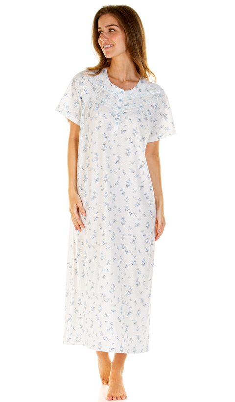 La Marquise Floral Dots Short Sleeve Long Length Nightdress